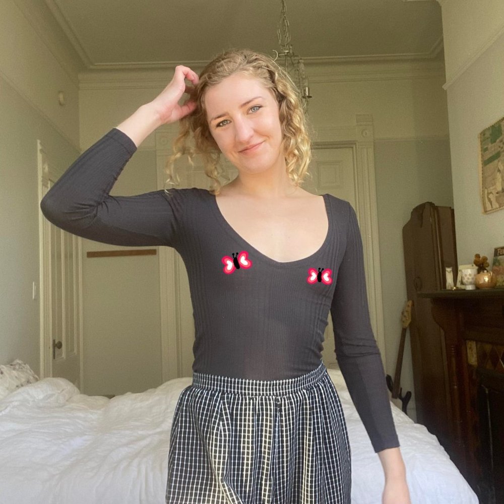 Sexy Dark Grey Wide Neck Long Sleeve Tee Size S